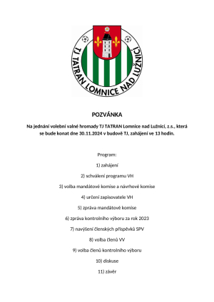 Pozvánka na volební valnou hromadu