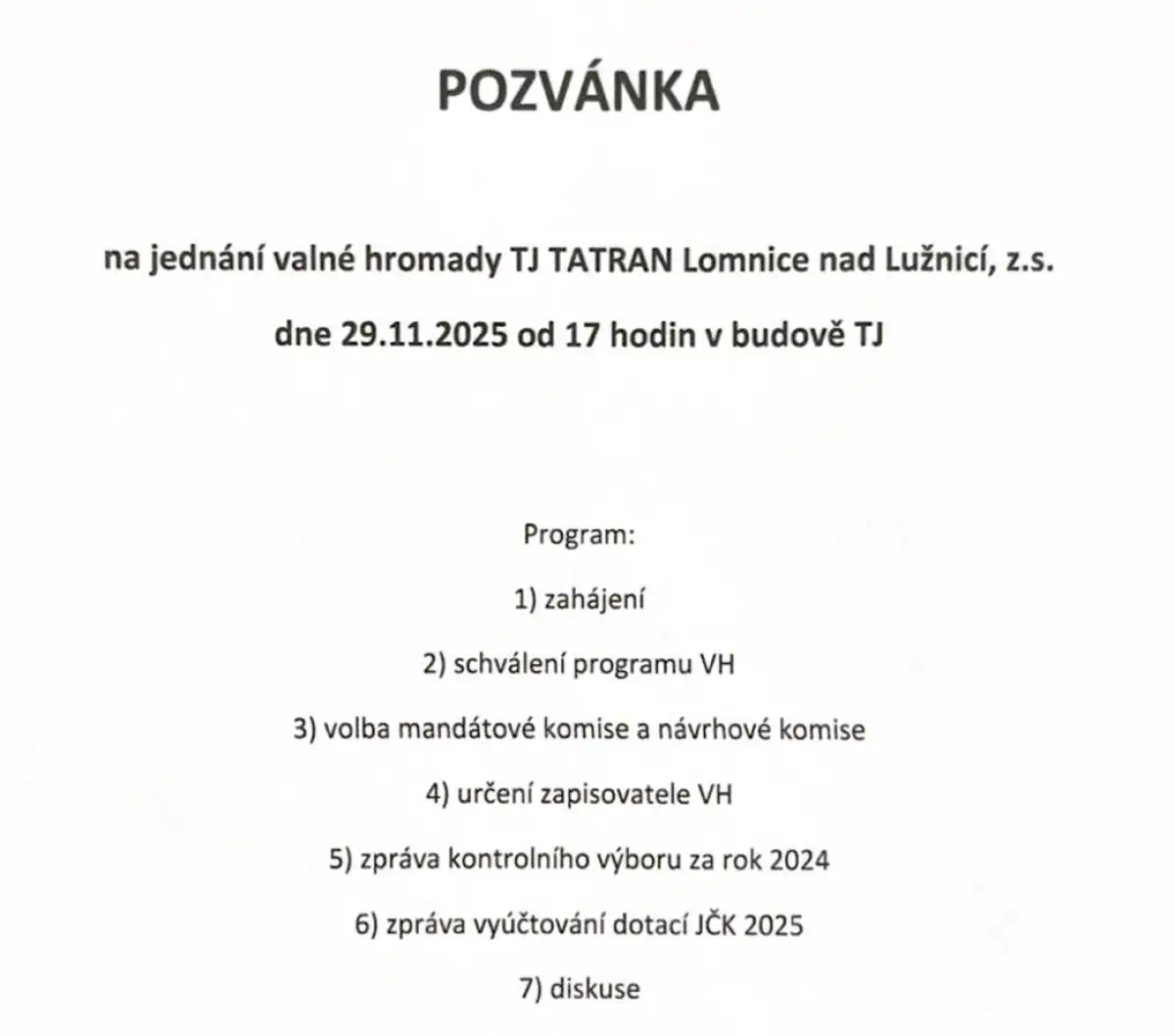 Pozvánka na valnou hromadu